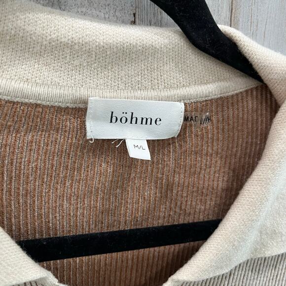 Bohme Brown Cream Ribbed Pockets Cardigan Shacket Coatigan Womens Size M/L - Picture 2 of 7
